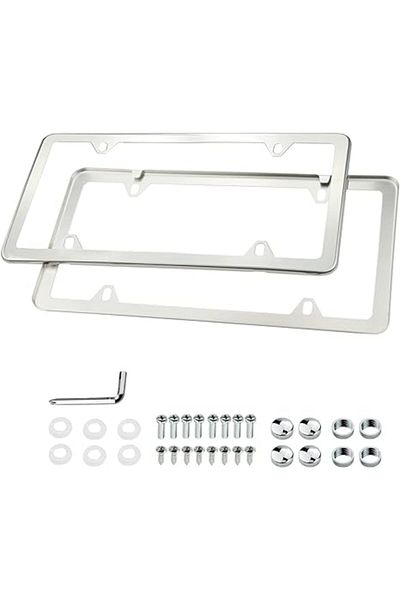 Choice Silver Universal American License Plate Frame With Screws Washer Caps Number Plate Car Stainless Pla