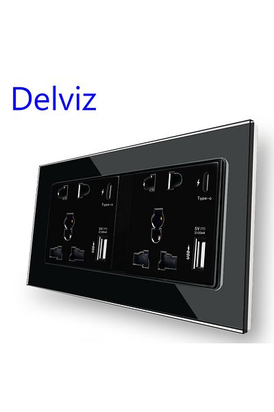 DELVIZ 110-250v Black Type C Wall Usb Socket, Crystal Glass Panel,2a Usb Power Port, Universal Dual