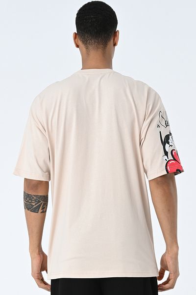 AMAZING CRASH Μπεζ μπλουζάκι Unisex με στάμπα με λαιμόκοψη Oversize