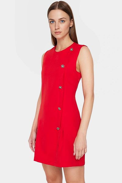 PayBuy A Line Short Sleeveless Mini Dress Woven Polyester Stork Fabric Comfortable Use