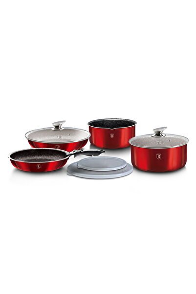 Berlinger Haus 9 Pcs Cookware Set With Removable Handle Burgundy Metallic Line