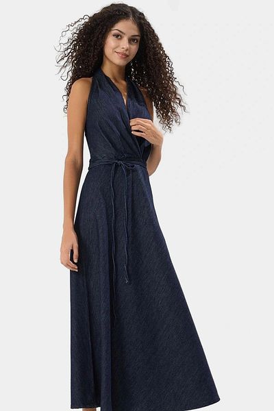 PayBuy Maxi Denim Dress Halter Neckline Flounced Detail Comfortable Summer Premium Quality Quality Craftsmanship