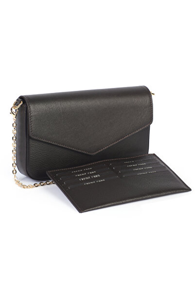 Ysmn Τσάντα ώμου με αλυσίδα από γνήσιο δέρμα καφέ YC012056DRL