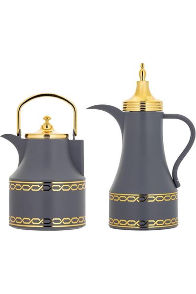 ALSAIF Deva Coffee And Tea Vaccum Flask Set In Grey/gold / Leak-proof And Keeps Drinks Hot 1.0/1.0 Liter
