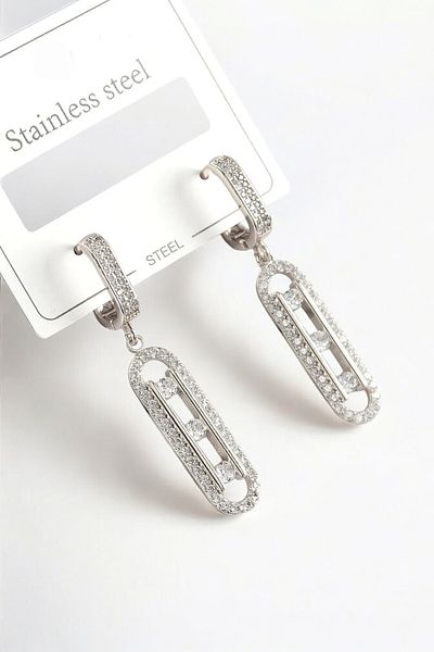 özgül takı ve tasarım Stainless Steel Silver Color Zircon Stone Messika Earrings
