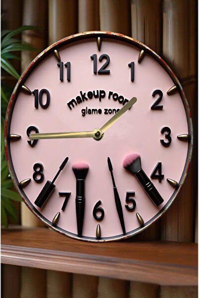 kutuTR 🪞 Makeup Room Glam Zone – Makyaj Temalı 3D Görünümlü MDF Duvar Saati ...