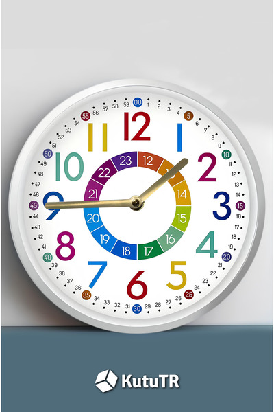 kutuTR 🕒 Renkli Öğretici MDF Çocuk Saati – 24 Saatlik Renk Kodlu Eğitim Saati 🌈 SDW335