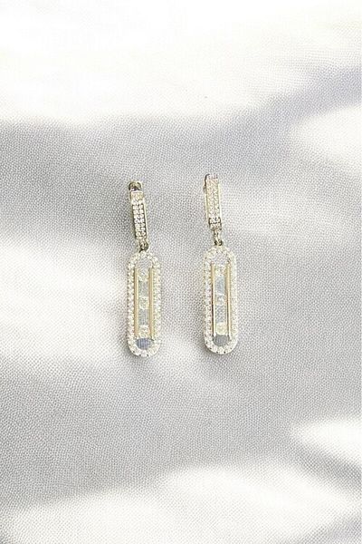 özgül takı ve tasarım Stainless Steel Silver Color Zircon Stone Messika Earrings