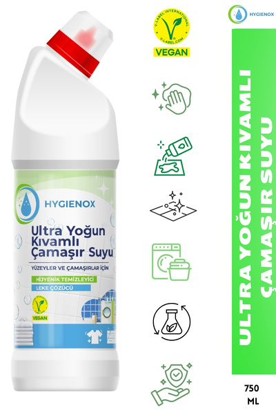 HYGIENOX Ultra Yoğun Kıvamlı Bitkisel Çamaşır Suyu Vegan Hijyenik Temizleyici 750 Ml.