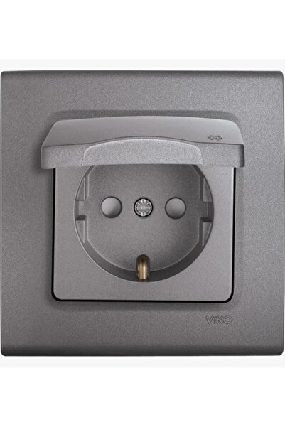 VİKO Linnera Life Granit Grisi Kapaklı Topraklı Priz Çocuk Korumalı Çerçeveli - 90442012