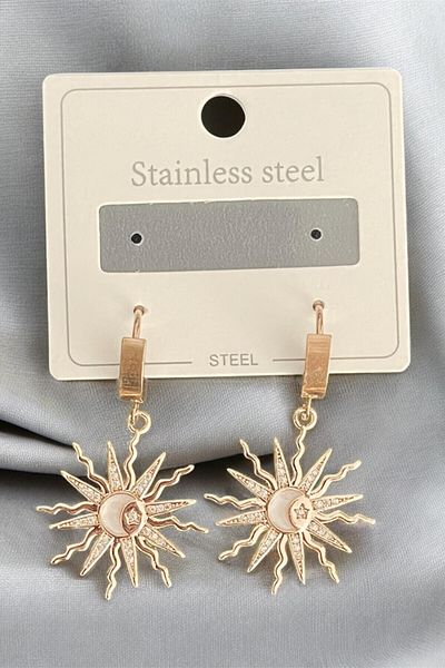 özgül takı ve tasarım Women's Stainless Steel Sun Moon and Star Pattern Earrings