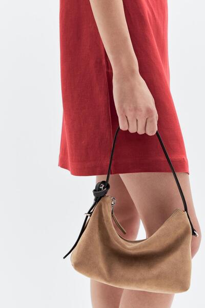 Massimo Dutti Küçük kalın süet deri çanta