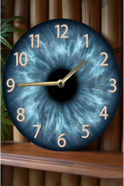 kutuTR 👁️ Mavi Göz Desenli 3D Görünümlü MDF Duvar Saati – 33 cm SDW311