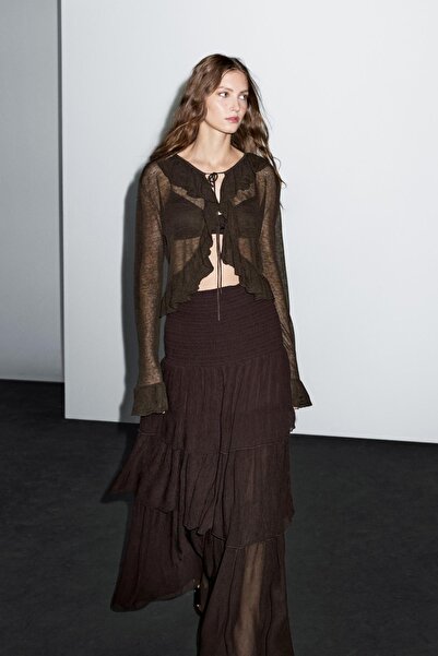 Massimo Dutti Keten karışımlı fırfırlı hırka