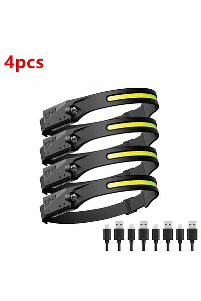 Brangdy 4pc Super Bright Induction Headlamp Cob Led Sensor Head Flashlight Built In Battery Usb Rechargeable