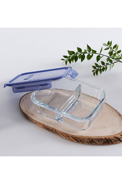 Paşabahçe 530286Glass Storage Container with G Compartments Blue 2 Pieces