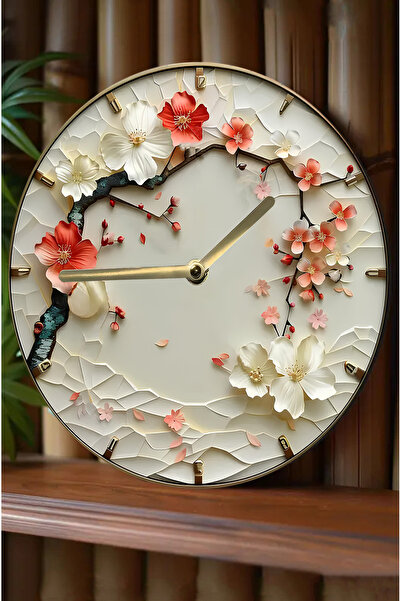 kutuTR 🌸   3D Flower Textured Mdf Wall Clock - the Elegance of Spring in Your Home! 🕊️   Sdw293