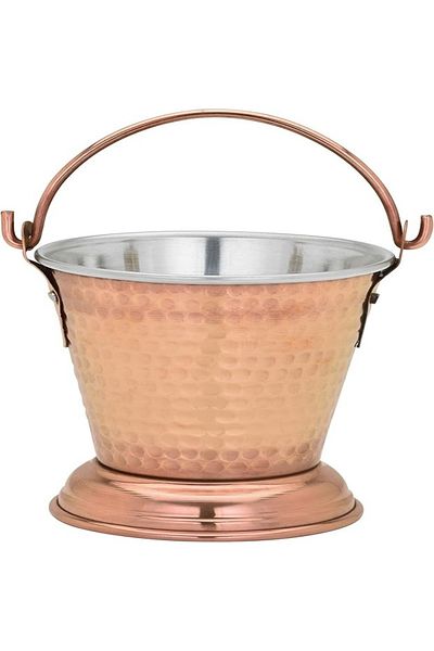 Chefline Double Wall Copper Gravy Bucket Traditional Indian Style Serving Bucket for Gravies