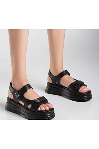 buğrahayalin Saide Black Skin Velcro Sandals
