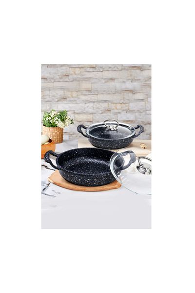 OMS Cast Iron Granite 4 Piece Clamshell Sahan Set 18-22 Cm Black