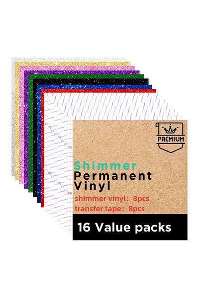Choice 4.5x12in 16pc(8COLORS) Shimmer Vinyl Permanent Adhesive Vinyl Sheets For Cricut Joy/joy Xtra/maker