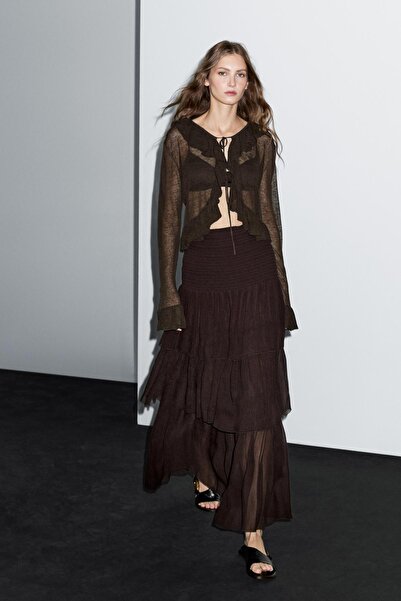 Massimo Dutti Keten karışımlı fırfırlı hırka