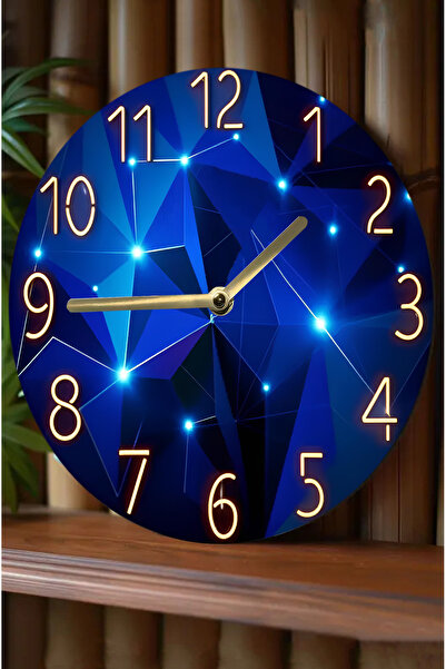 kutuTR 💎 Mavi Geometrik Taş Desenli 3D Görünümlü MDF Duvar Saati – | Modern & Işıltılı Tasarım sdw304