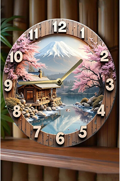 kutuTR Sessiz Yuvarlak Ahşap Duvar Saati, Kuvars Hareketli 3d Görünümlü 2d Saat Sdw078