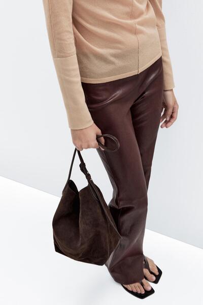 Massimo Dutti Kalın süet deri bucket çanta