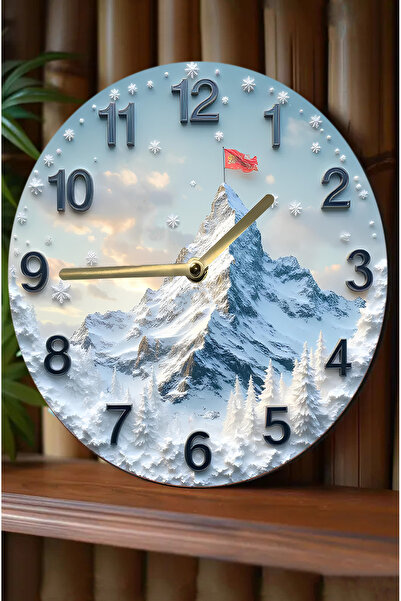 kutuTR 🕒 Zirvelerde Zaman – 3D Dağ Manzaralı MDF Duvar Saati (33 cm) sdw301