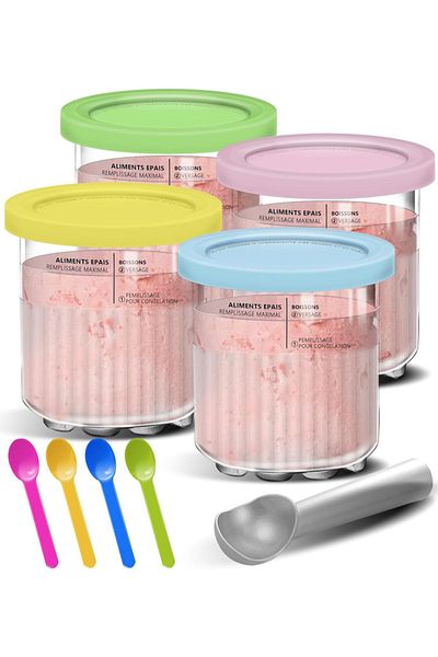 Choice 4 Colors With Spoons Containers Replacement For Ninja Creami Deluxe Pints Lids Creamy Ice Cream Cont