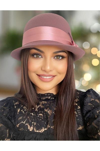 Confortino Luxury women's felt hat with ribbon and luxurious satin decoration - ONE SIZE, ADJUSTABLE