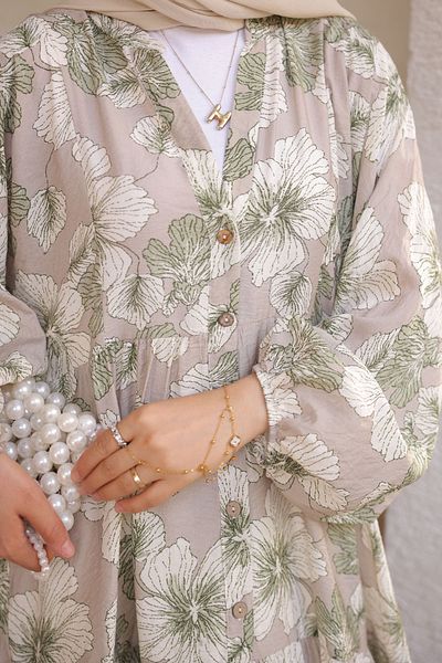 İmajButik Πράσινο φόρεμα με μισό κουμπί με φούστα
