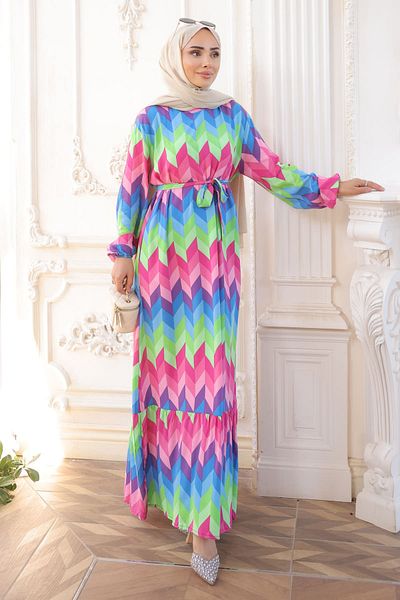 İmajButik Πράσινη μπλε φούστα με σχέδιο Layered Viscon φόρεμα