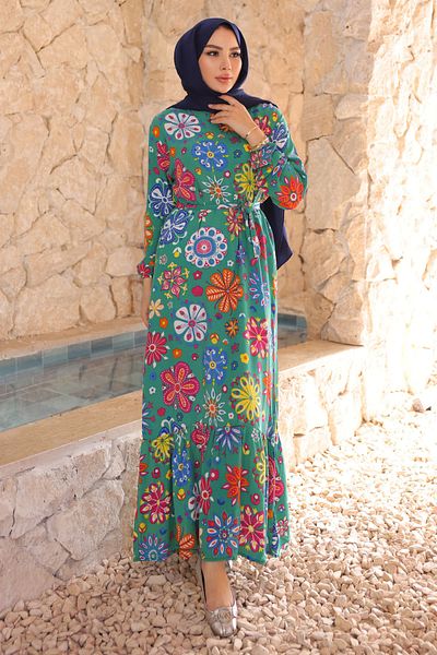 İmajButik Φούστα με πράσινο σχέδιο Layered Viscon φόρεμα