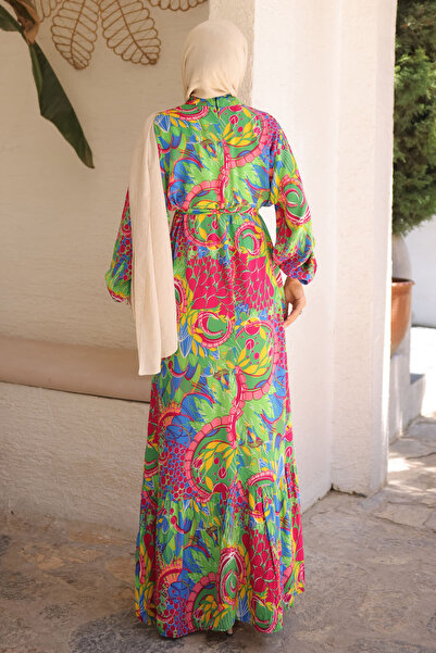 İmajButik Φούστα με πράσινο σχέδιο Layered Viscon φόρεμα