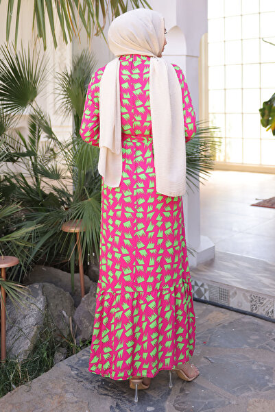 İmajButik Φούξια μοτίβο φούστα με στρώσεις Viscon φόρεμα