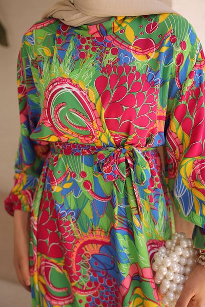 İmajButik Φούστα με πράσινο σχέδιο Layered Viscon φόρεμα