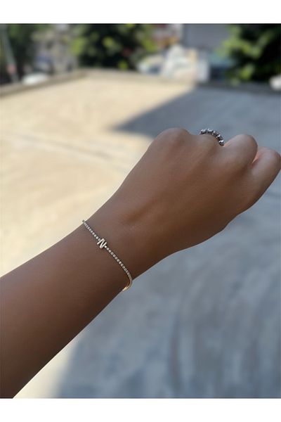 DGK COLLECTİON Very Elegant Bracelet with Letter N Detail and Row of Stones