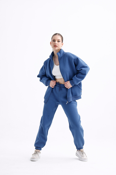 PONÇİK Indigo Women's Tracksuit Set - 3 Thread Raster