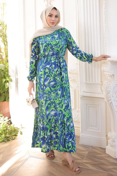 İmajButik Φούστα με πράσινο σχέδιο Layered Viscon φόρεμα