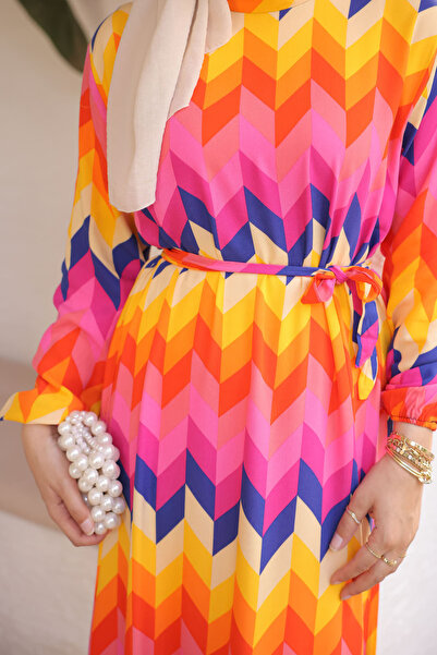 İmajButik Φούξια κίτρινη φούστα με σχέδιο με στρώσεις Viscon φόρεμα