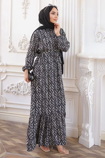 İmajButik Φόρεμα Viscon με μαύρη φούστα με σχέδια