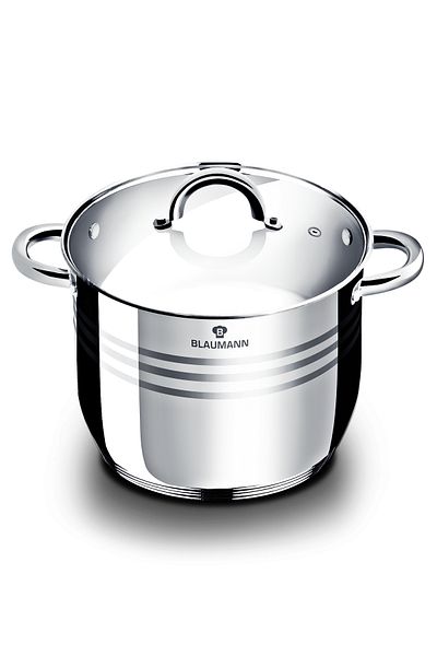 Blaumann Stainless Steel High Stock Pot With Lid 28 Cm 12.5 L Gourmet Line Induction Dishwasher Safe