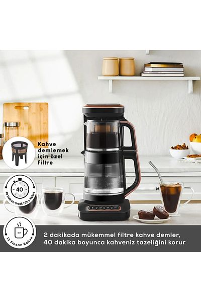 Karaca Çaysever Robotea Pro Connect 4 in 1 Sprechender Automatischer Glas-Teekocher und Filter-Kaffe