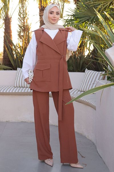 İmajButik Σετ γιλέκο με ζώνη και παντελόνι