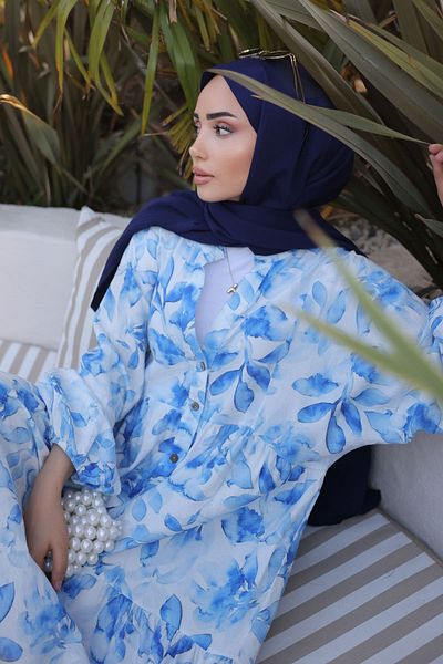 İmajButik Φόρεμα Saks Blue με μισό κουμπί φούστα