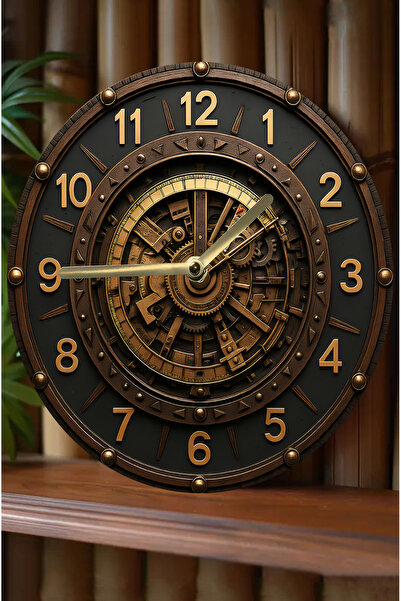 kutuTR Sessiz Yuvarlak Ahşap Duvar Saati, Kuvars Hareketli 3d Görünümlü 2d Sa...