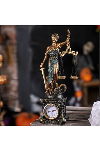 BLA BLA FOAM Statueta, Justitia cu ceas analog, auriu/albastru, 26 cm