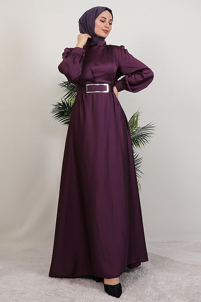 Giza Giyim Βραδινό φόρεμα Magenta Hijab - Πλισέ μπροστά
